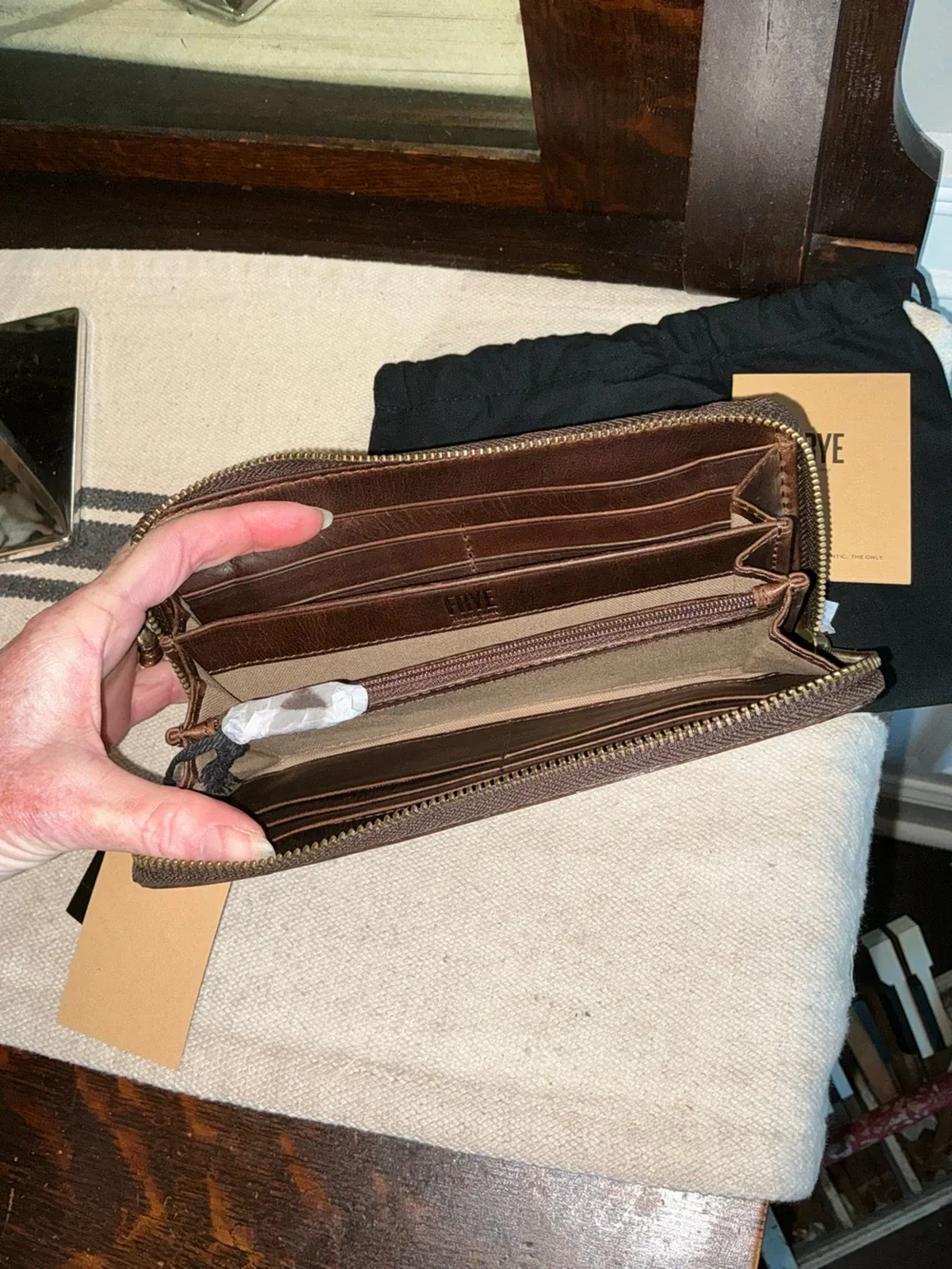 NWT Frye Leather Melissa Zip Around Wallet Dark Brown Retail $158